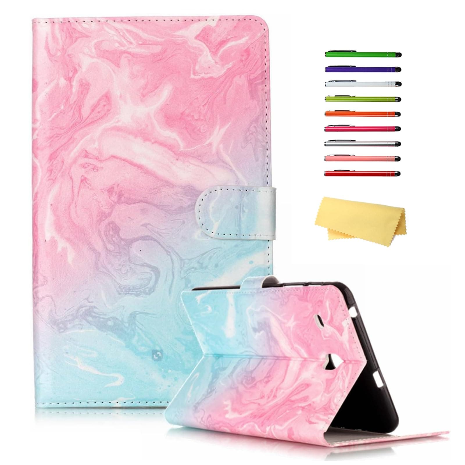 UUcovers Case for Samsung Galaxy Tab E 8.0 inch (2016 Release) (SM-T377/T375/T378) with Card Pockets/Magnetic Closure/PU Leather Folio Stand Wallet Soft TPU Back Shockproof Cover,Pink Marble Blue