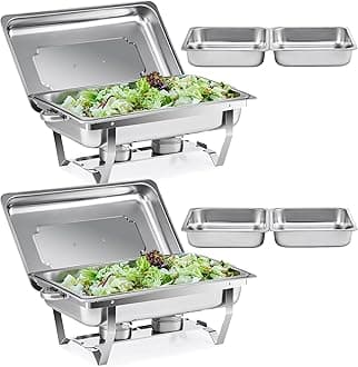 Wilprep Chafing Dish Stainless Steel Buffet Set Warming Container Food Warmer Heat Container Rechaud for Catering, Buffet and Party (Set of 2 2 x 1 + 4 x 1/2 GN Containers)