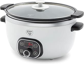 6QT Slow Cooker, Non-Toxic PFAS-Free Ceramic Nonstick Removable Interior Bowl, Programmable, Family Friendly, Keep Warm, Stovetop & Oven Safe, Dishwasher Safe Crock, Timer, Glass Lid, White