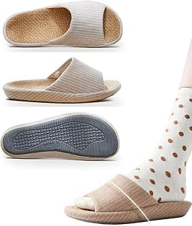 MAGILONA Womens House Slippers Summer Open Toe Tatami Straw Men's Indoor Shoes,Bedroom Linen Lightweight Slip Silent Slippers