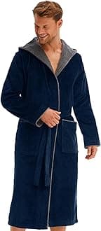 Morgenstern Dressing Gown Men 100% Cotton Hood Luxury Velvet Terry Bathrobe