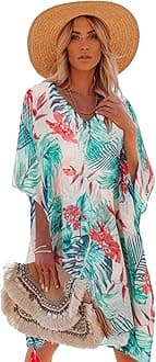Women's Swimsuit Cover up Beach Kaftan for Bathing Suit with Floral Pattern