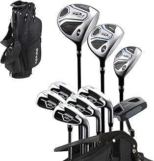 Aspire XD1 Men's Complete Golf Clubs Package Set Includes Titanium Driver, S.S. Fairway, S.S. Hybrid, S.S. 6-PW Irons, Putter, Bag, 3 H/C's Right Hand - Blue - Choose Size! Tall Size +1" black