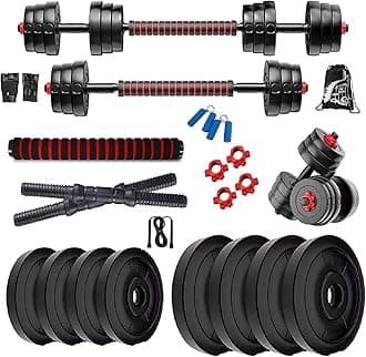 3 in 1 Convertible-Expandable Dumbbells Set (8kg to 60kg) Weight Plates and Fitness Kit for Men n Women Full Body Workout, Adjustable Dumble Exercise Set. (20kg Weight Plates)