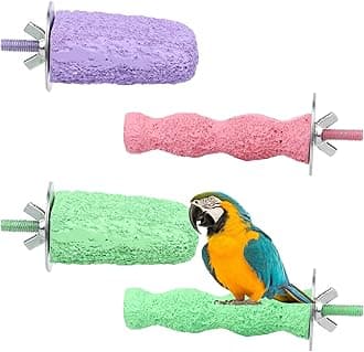 4pcs Bird Beak Grinding Stones, Anti-Slip Parrot Stand Bird Claw Trimmer for Parrots Budgies Parakeets Cockatiels Conures Lovebird, Cage Accessories (3 Colors)