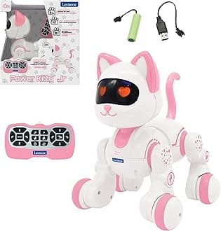 LEXIBOOK, Power Kitty Jr., Remote control cat to train, Waddles like a real cat, Interactive eyes, STEM programmable, Rechargeable battery, Pink/white, KIT01