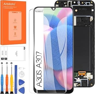 OLED Screen for Samsung Galaxy A30S Screen Replacement for Samsung A307 LCD Screen SM-A307F,SM-A307G Touch Display Digitizer Assembly Repair Parts with Frame（Black with Figerprint Function）