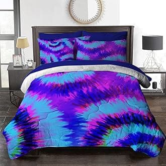 BlessLiving Artsy Girly Comforter Set, 8 Pieces Tie Dye Bed in a Bag, Purple Pink Blue Bedding Sets, Colorful Boho Comforter Set Full Size (Comforter, Sheets, Pillowcases, Shams & Cushion Cover)