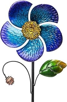 Viveta Wind Spinners Sculptures Garden Patio Lawn Decorations Outdoor Ornaments Yard Windmill Outside Pathway Walkway Driveway Blue Myosotis