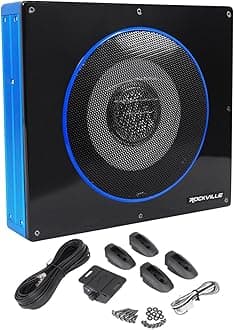 Rockville RW8CA 8" 600 Watt Low Profile Under-Seat Active Powered Car Subwoofer, Black