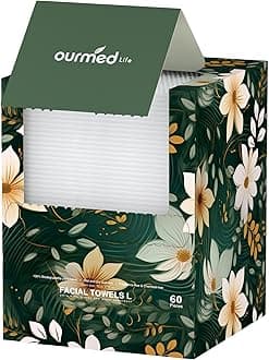 Ourmed Life Face Towels, 12"×12" Tear-Off Disposable Biodegradable Facial Towels for Sensitive Skin, Lint- free Face Wipes for Washing Face, Skincare and Makeup Removal, Dry Wipes, (60 Ct, 1 Pack)