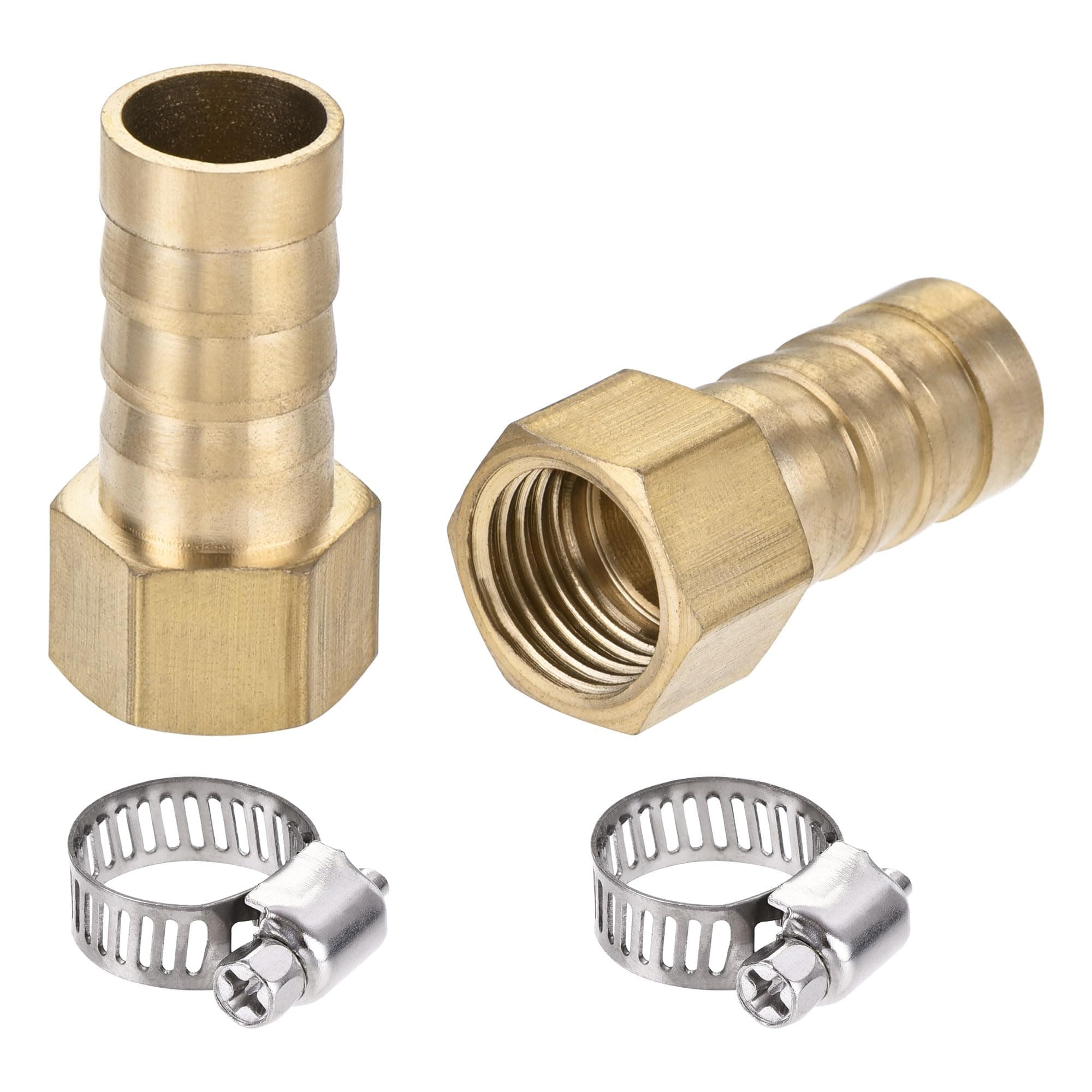sourcing map Brass Barb Hose Fitting Connector Adapter 12mm Barbed x G1/4 Female Pipe with Hose Clamp 2Set