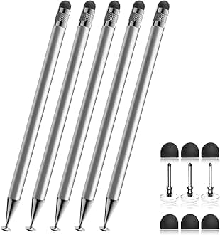 Stylus (5 Pcs), 2-in-1 Stylus Pen for Touchscreen, High Precision and Sensitivity, Suitable for iPhone/ipad/Android Tablets, Compatible with Touch Screens,Silver