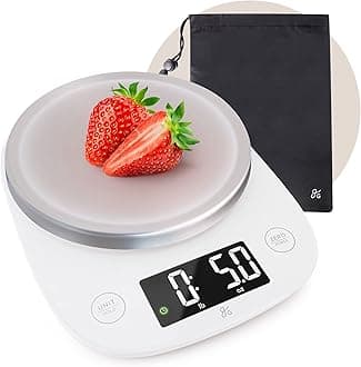 Greater GoodsPremium Baking Scale with Bag, Ultra Accurate, Digital Kitchen Scale, Weigh Food and Coffee, Meal Prep, Four Units of Measurement (White+SS, No Bowl)