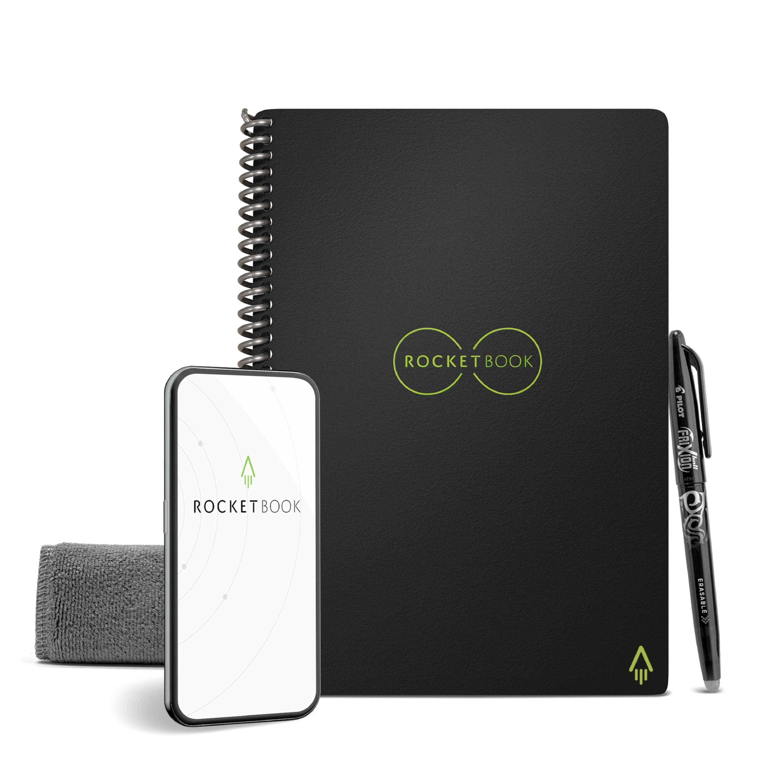Rocketbook Core Reusable Spiral Notebook, Executive Size 6x8.8, Black - Lined Pages, App-Connected, Erasable, Durable Cover, Ideal for School, Work, and Creative Projects