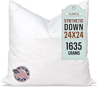 Pillowflex Synthetic Down Pillow Insert - 24x24 Down Alternative, Large Euro Pillow, Square Ultra Soft Throw, Euro Bed Sham - 1 Decorative Form