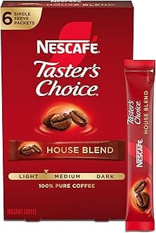 NESCAFÉ Taster's Choice, Instant Coffee Packets, Light Medium Roast Coffee, House Blend, 1 Box (6 Packets)