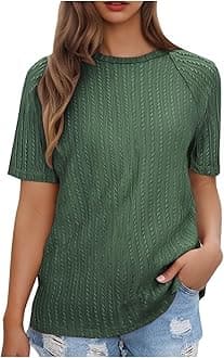 Women Summer Tops y2k Casual Solid Round Neck Pullover Loose Fashion Short Sleeve Elegant Dressy Business Tunic Blouse Print Green