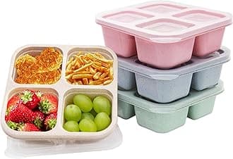 4 Pack Bento Lunch Box，4 Compartment Snack Containers，Divided Bento Snack Box，Meal Prep Containers Kids/Toddle/Adults,Food Storage Containers for School, Work and Travel
