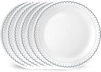 6-Piece 10.25" Dinner Round Plates, Vitrelle Triple Layer Glass, Lightweight Round Plates, Large Round Plates, Chip and Scratch Resistant, Microwave and Dishwasher Safe, Caspian