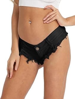CHICTRY Women's Low Rise Mini Denim Shorts Cheeky Thong Jeans Shorts Hot Pants