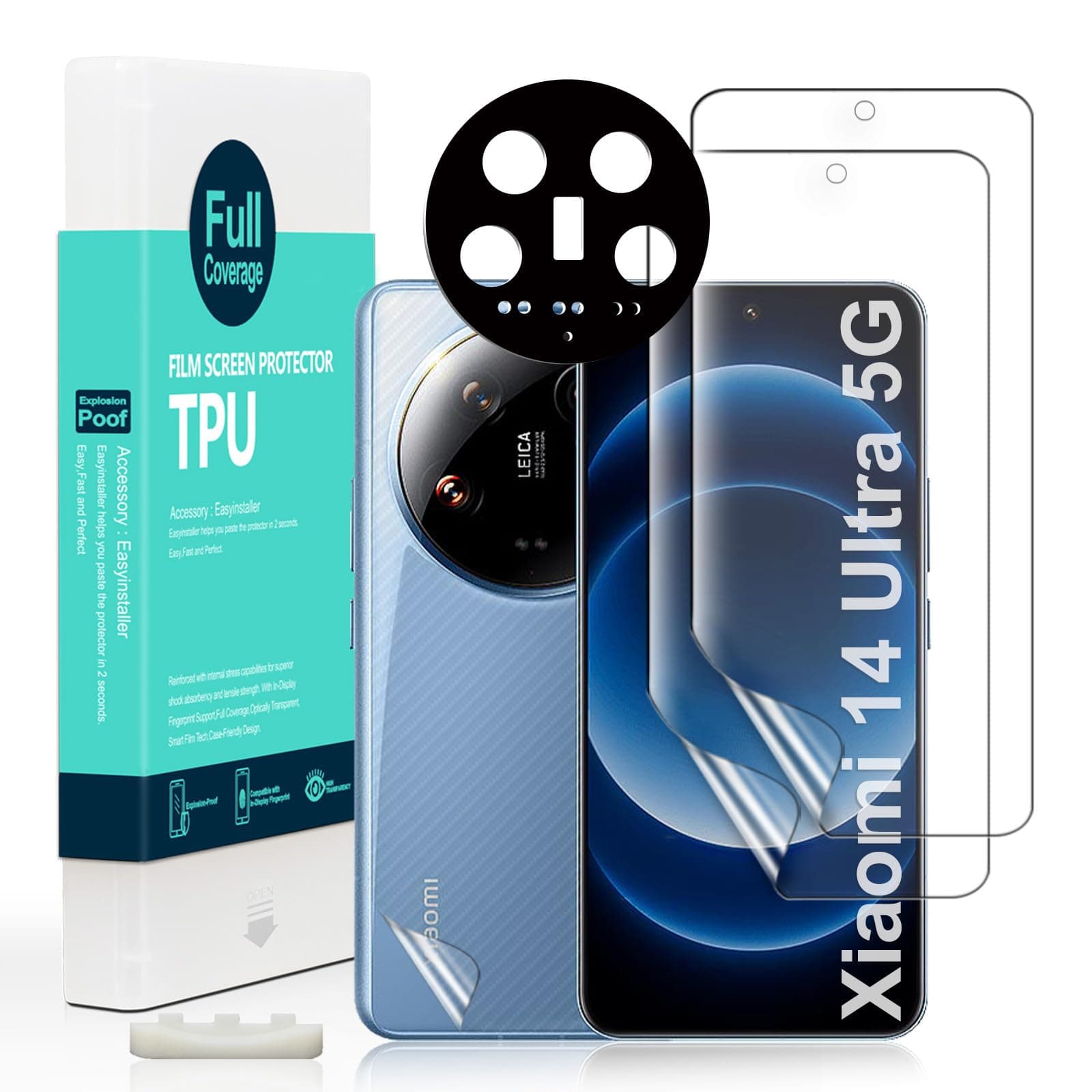 2 Pcs Screen Protector For Xiaomi 14 Ultra 5G 6.73",Flexible TPU Film,With 1Pc Camera Lens Protector,1Pc Back Film[Easy to install,Bubble Free,Fingerprint Reader,Ultra-Clear]