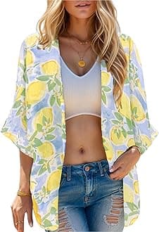 Moss RoseWomen's Beach Kimono Coverup Sheer Chiffon Cover Ups, Casual Loose Open Front Cardigan Tops