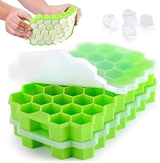 SUPRO Silicone Ice Cube Tray, 37 Honeycomb Cavities, Hexagonal Ice Mould for Whiskey, Cocktails, Drinks (Pack of 2, with Lid)