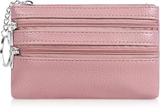 Aucuu Coin Purse Leather Zipper Wallet Card Holder Key Case Women Mini Wallet, with 3 Compartments & Keychain, Small & Lightweight, Easy to Carry, 12 * 8 CM (Pink)