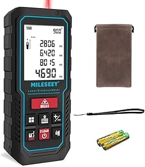 120M Laser Measure Device, MiLESEEY 229ft Digital Laser Tape Measure with Upgrade Electronic Angle Sensor, ±2mm Accuracy, Area Measurement,Volume and Pythagoras, 2"LCD Backlit,Mute, Battery Included