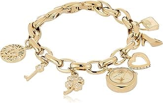 Stainless Steel Women's 10-7604Chrm Swarovski Crystal Analog Gold-Tone Charm Bracelet Watch