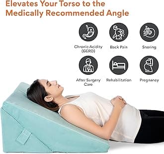 FOVERA Adjustable 9 & 12 Inch Memory Foam Bed Wedge Pillow for Acid Reflux, GERD, Snoring, Coughing, Heartburn, Back, Leg and Knee Pain, Post Surgery (Aqua Green, XL Size - 24 x 28 x 12 Inch)