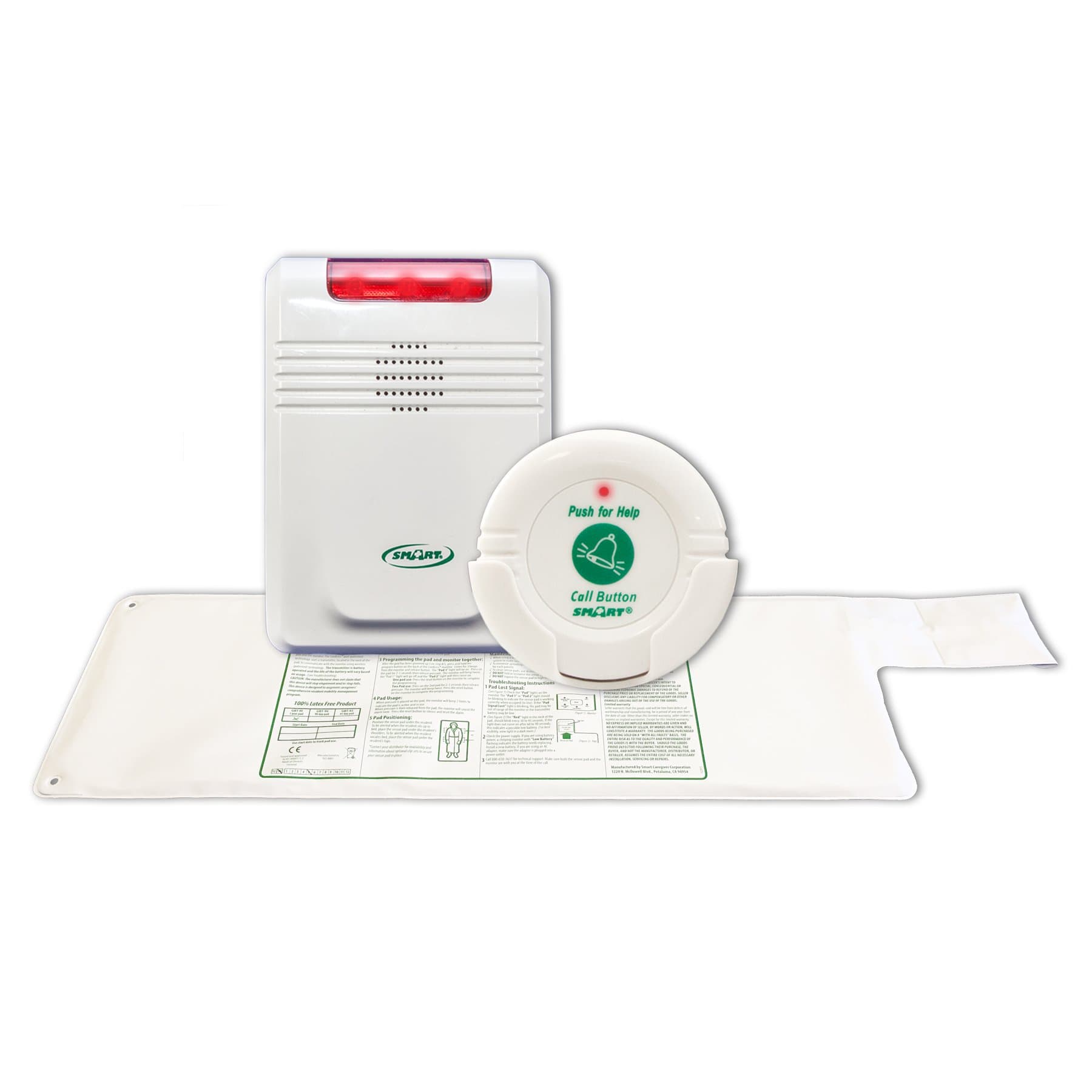 Smart Caregiver Wireless Bed Exit Alarm System - Weight Sensing Bed Pad with Call Button and Wireless Monitor - Bed Alarm Automcatically Alerts Caregiver When They Get Up to Help Prevent Falls