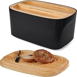 Sonder Los Angeles Union Large Bread Box | Fits Full Sourdough Loaves and More | Breadbox with Cutting Board | Homemade Bread Bin Storage Container | 14.25x9.25x7 in | Black