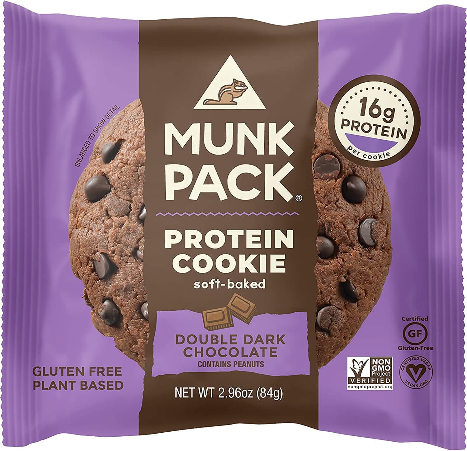 Munk Pack Soft Baked Protein Cookie | Plant Based & Vegan Snacks | Non-GMO Double Dark Chocolate | Individually Wrapped Gluten Free Chewy Cookies | 12 Pack