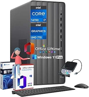 HP Envy TE01 Desktop Computer PC - Intel i7 14700(20-core, up to 5.4GHz) - Wi-Fi 6 - Intel UHD Graphics - Office Lifetime - Win11 Pro & External Optical Drive (64 GB RAM | 2 TB SSD | 2 TB HDD)
