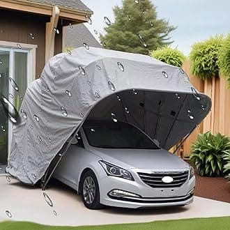 Heavy Duty Carport, Semi-Automatic Foldable Car Shelter Portable Garage, Retractable Car Awning With Metal Frame For Car, Truck, Boat, Car Canopy With All-Season Tarp(Dark Grey,19.3X8.2X8FT)