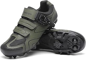 KESCOO Mens Mountain Bike Shoes with 2-Bolts SPD Cleats Included, Cycling Shoes with Quick Ratchet Buckle Indoor Outdoor Riding Biking Green 47, 12