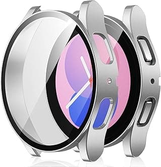 Amizee 2 Pack Screen Protector Case Compatible with Samsung Galaxy Watch 5/Galaxy Watch 4 Case 40mm, with Built-in Screen Protector Hard PC Ultra Thin Anti-Scratch Protective Cover (Silver/Clear)
