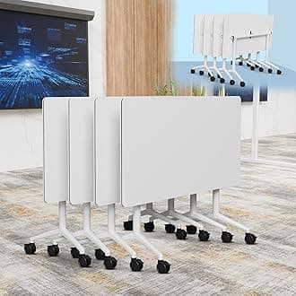 6-8 Person Conference Table Folding Conference Table for Office,Training, Seminar,Schools Modern Wood Conference Meeting Room Table Large Rectangular Conference Room Tables (6, White, 63in)