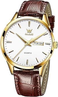 Watches for Men Brown Leather Gold Case Analog Quartz Fashion Business Dress Watch Day Date Luminous Waterproof Casual Male Wrist Watches