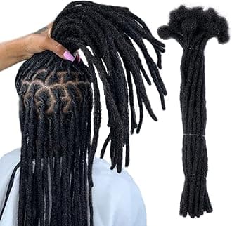 WacanDan 100% Real Human Hair Dreadlock Extensions for Women/Men 0.4cm Thickness 12 Inch 30 Strands Full Handmade Can be Dyed and Bleached Permanent Loc Extensions Human Hair Natural Black