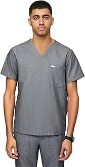 Chisec Scrub Top for Men – 3 Pockets, Tailored Fit, Squared V-Neck, 4-Way Stretch, Moisture-Wicking Men's Scrubs