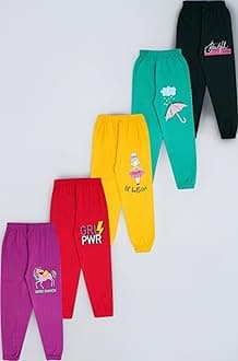 KYDA KIDS® Girls 100% Pure Cotton Printed Track Pants | Elastic Waist Loose Fit Casual Summer Wear | Soft Comfortable Kids Trousers Multicolor Combo (Pack of 5)