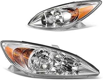 DWVO Headlight Assembly Compatible with 2002-2004 Camry(Only Fits LE/XLE) Driver and Passenger Side Replacement Headlamps Chrome Housing Clear Lens