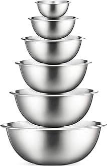 FineDine Stainless Steel Mixing Bowls Set, Dishwasher Safe, 6 Piece Metal Mixing Bowls For Kitchen, Nesting, Large, Small, Big Food Prep, Cooking, Baking