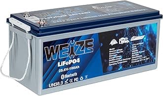WEIZE 24V 100AH Bluetooth LiFePO4 Lithium Battery, Grade A Cells, 150A BMS, Low-Temp Protection Deep Cycle 500A/3S Peak Discharge Battery for Trolling Motor, Solar System, RV, Camping, Off Grid