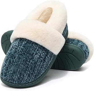 Evshine Women's Fuzzy Memory Foam Slippers, Closed Back Knit Bedroom Slippers, Slip-On Warm House Shoes for Indoor & Outdoor Comfort