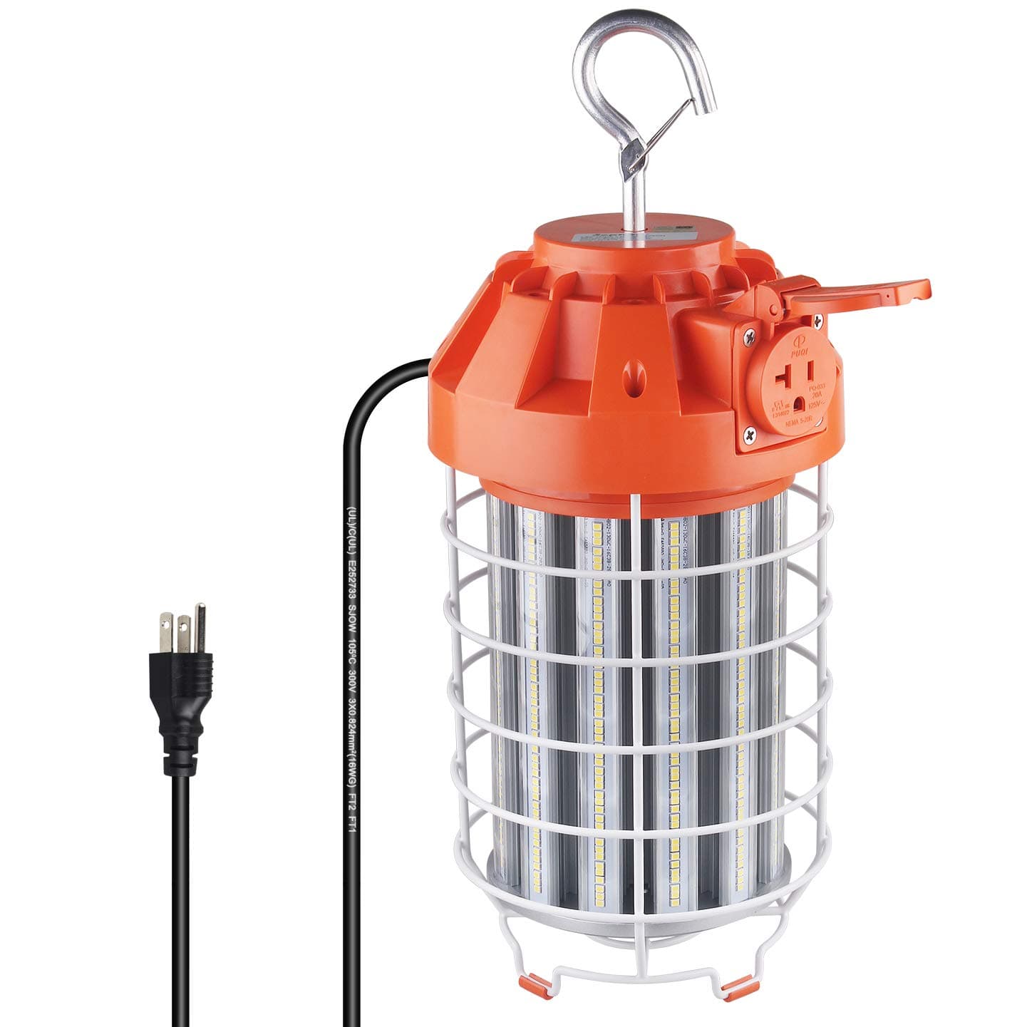 130W Led Temporary Work Light, 17500Lumen LED High Bay Light(1000W Equiv) 5000K Outdoor Construction Lights with Stainless Steel Guard & Hook, LED Portable Hanging Lighting for Indoor Outdoor Jobsite