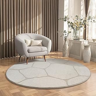 the carpet Everest Modern Short Pile Rug Living Room Bedroom with High-Low Effect, 3D Effect, High Pile Density and Pleasantly Soft, Honeycomb Pattern, Cream, 160 cm, Round